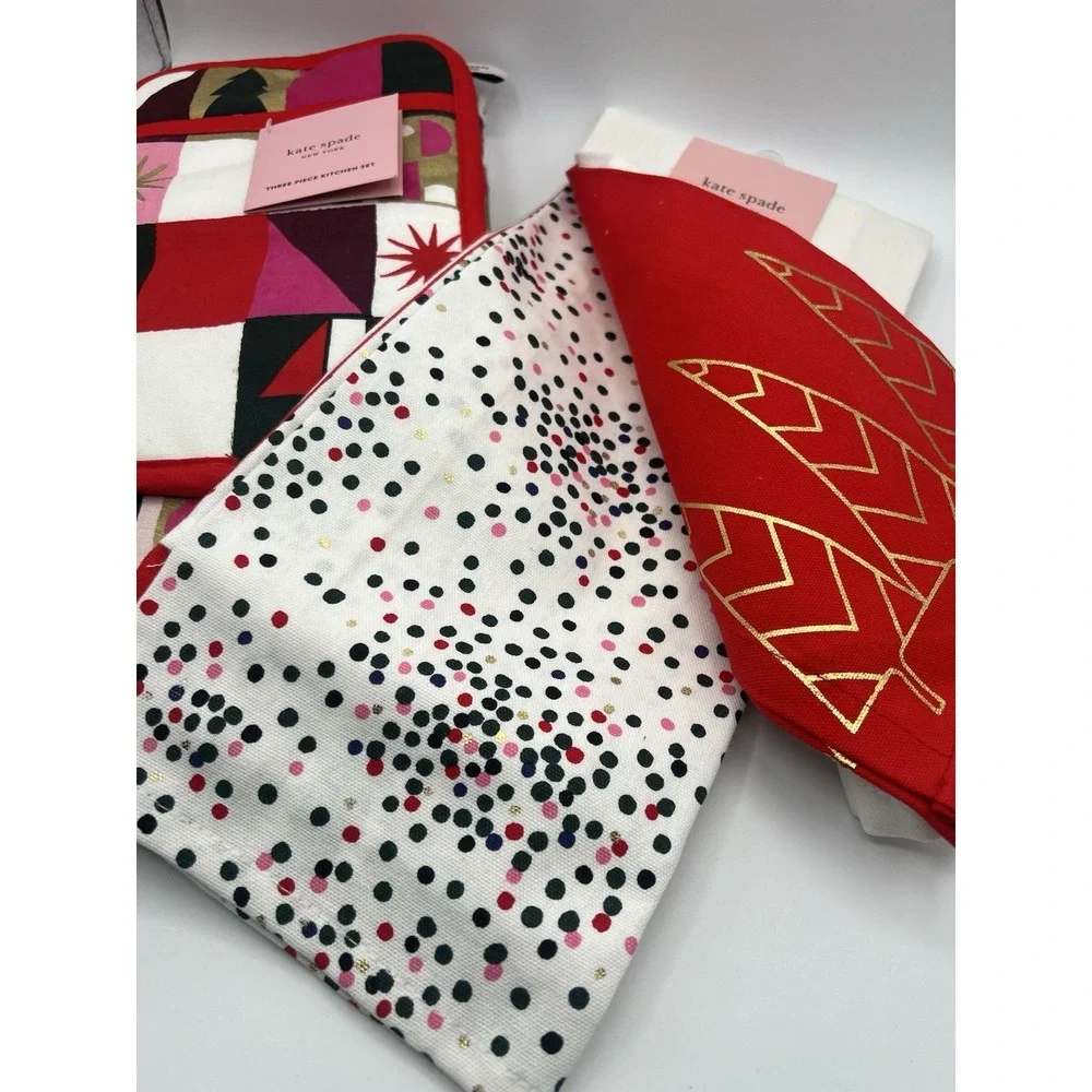 Lot Of 3 Kate Spade OH WHAT FUN 3 Piece Kitchen‎ Towel Set Holiday Christmas